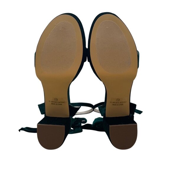 Lulus Emerald Green Velvet Bow Tie Straps Block Heel Sandals Sz 10 - New - Picture 8 of 8